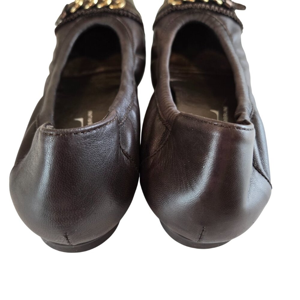 AGL Brown Napa Leather Cap Toe Ballet Flat 40 Gold Ornaments, Glove Fit - Picture 5 of 11